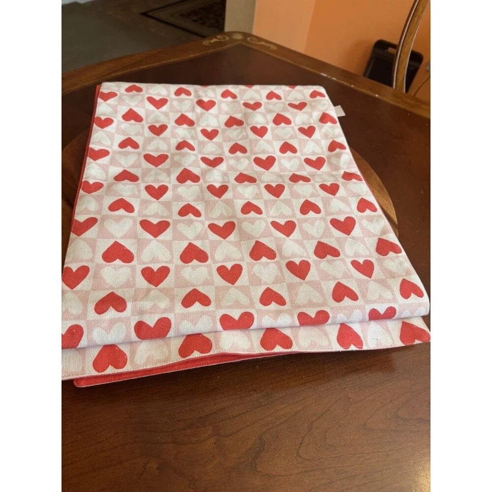 Threshold Table Runner Red Pink Check Hearts Valentines 14” X 36”